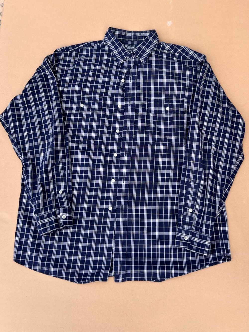 Polo Ralph Lauren Navy and White Plaid Button-Down Shirt